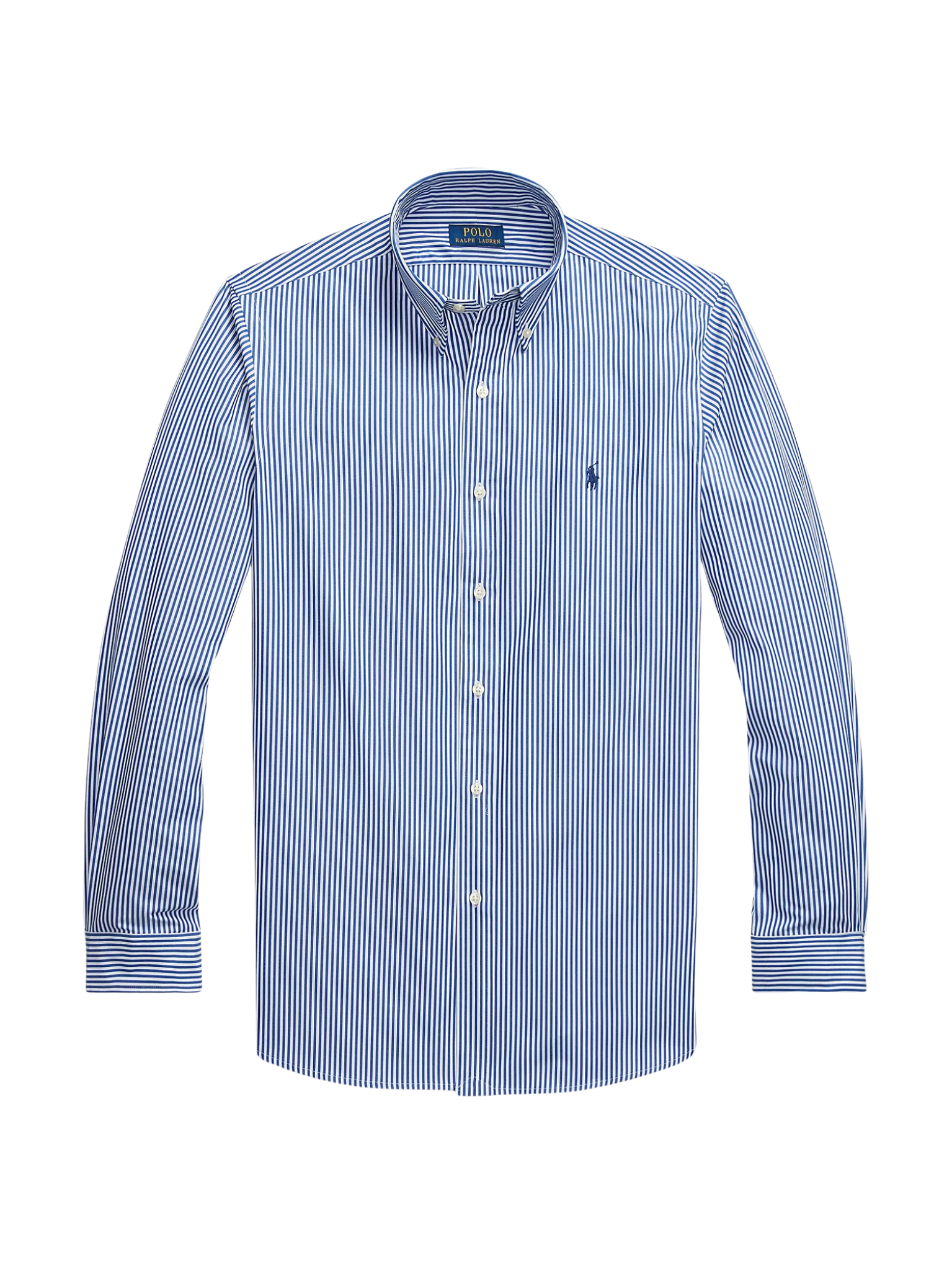 RALPH LAUREN Custom Fit Stretch Poplin Shirt Blue/White Bengal Stripe
