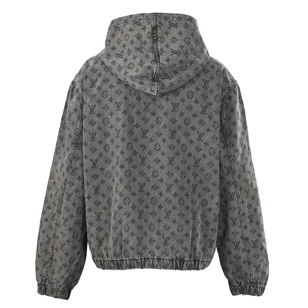 Louis Vuitton All-Over Monogram Jacquard Zip-Up Hooded Denim Jacket